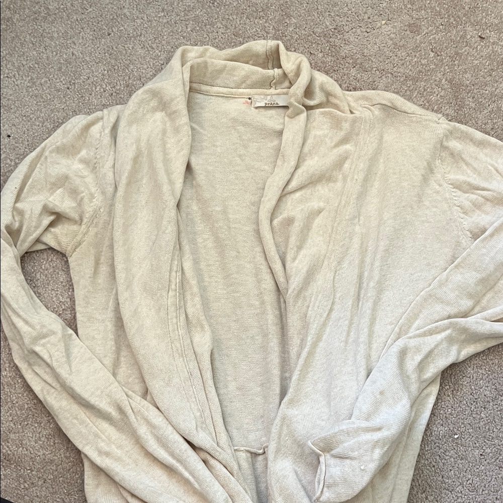 Prana Cream Open-Front Draped Cardigan
